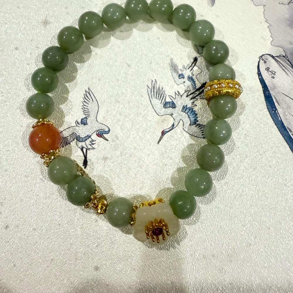 Designed Hetian Jade Beaded Bracelet with Nanhong Agate